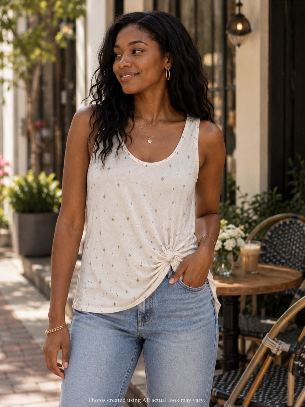#021 Maurice’s Ivory Ruched Hem Sleeveless Tunic — Small